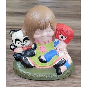 Vtg 1973 Ceramichrome Girl Raggedy Ann Panda Bear Figurine